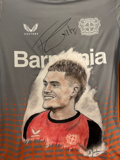 Leverkusen Shirt Portrait Florian Wirtz handgemalt und signiert Castore 158