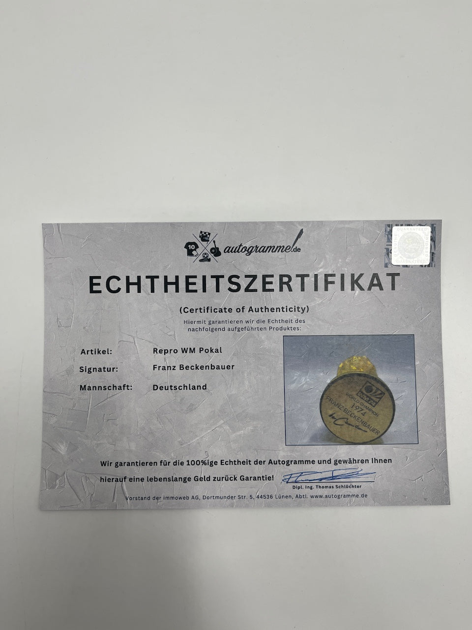 REPRO WM 2014 Pokal Franz Beckenbauer signiert Autogramm