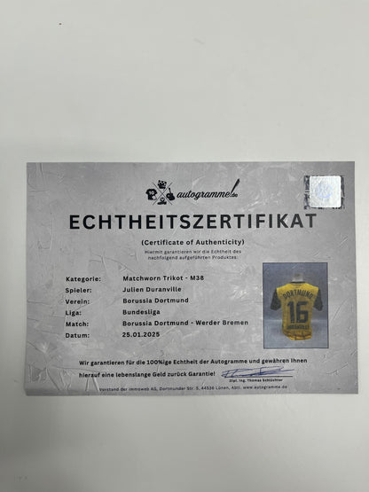 Matchworn Dortmund Trikot getragen und signiert von Julien Duranville 25.01.2025