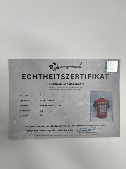 Bayer Leverkusen jersey signed by Alejo Sarco, autographed, Bundesliga M