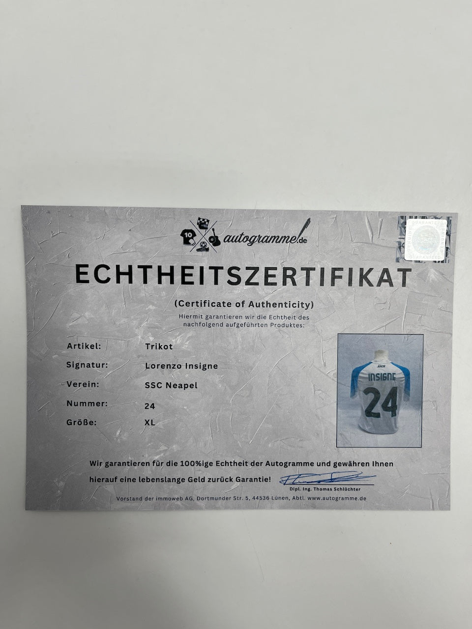 SSC Neapel Trikot Lorenzo Insigne signiert Italien Autogramm Fußball XL