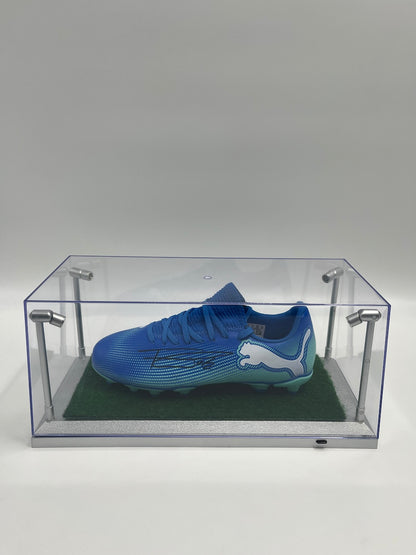 Football boot display case with LED lighting