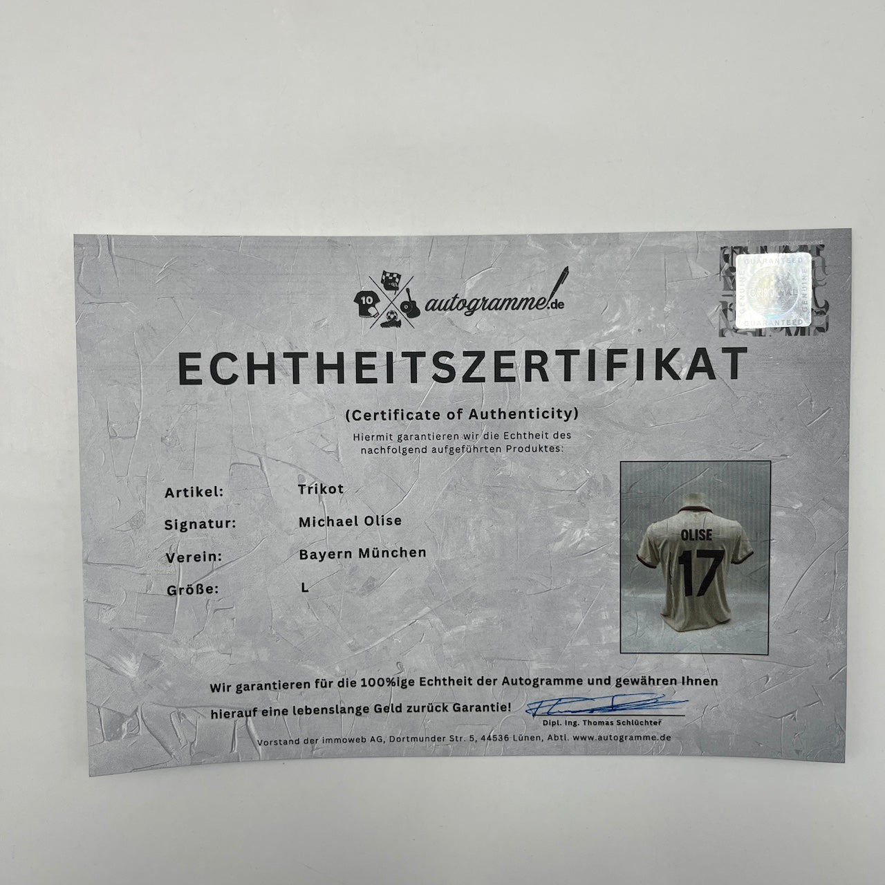Bayern München Damentrikot Michael Olise signiert Autogramm Adidas COA L