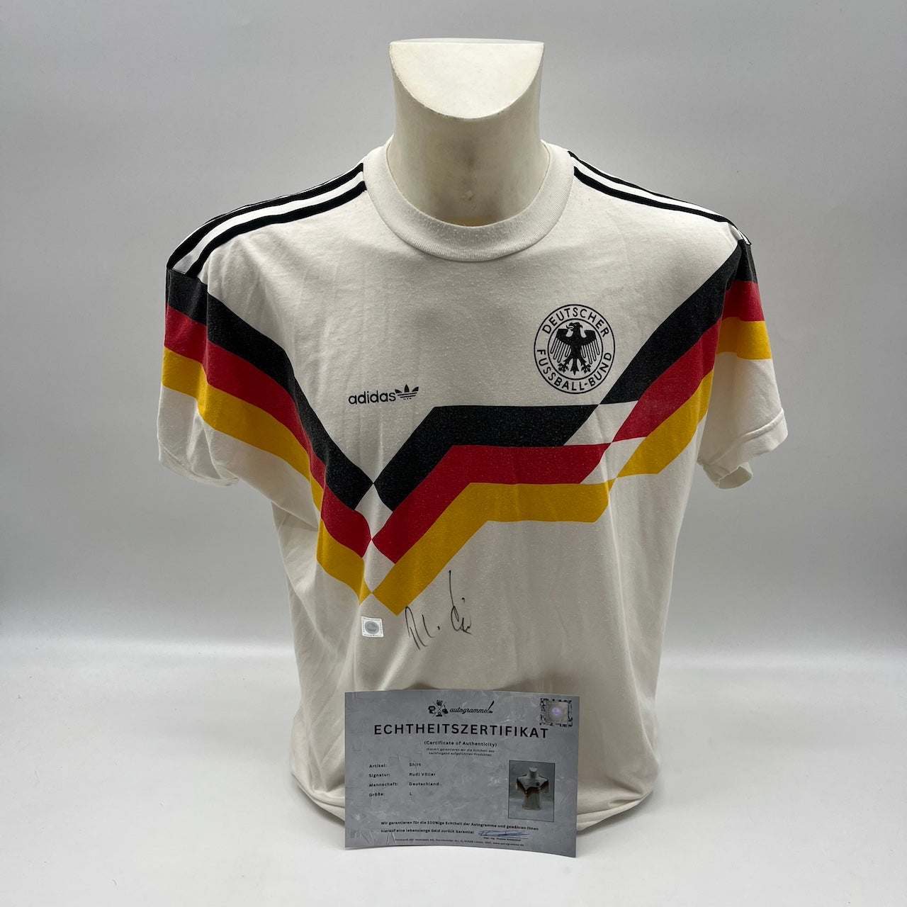 DFB Shirt Rudi Völler signiert Autogramme Adidas COA L