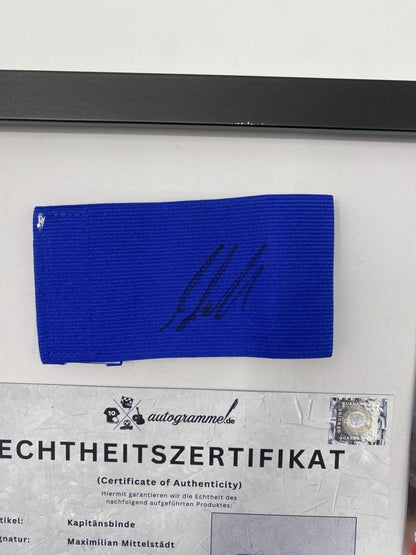Captain's armband signed by Maximilian Mittelstädt in a VfB Stuttgart autograph COA frame