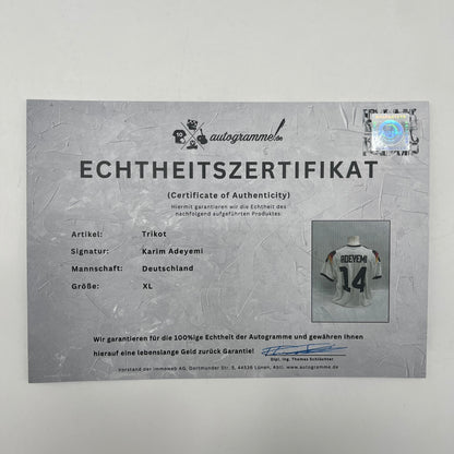 DFB Trikot WM 2026 Karim Adeyemi signiert Autogramm Adidas COA XL