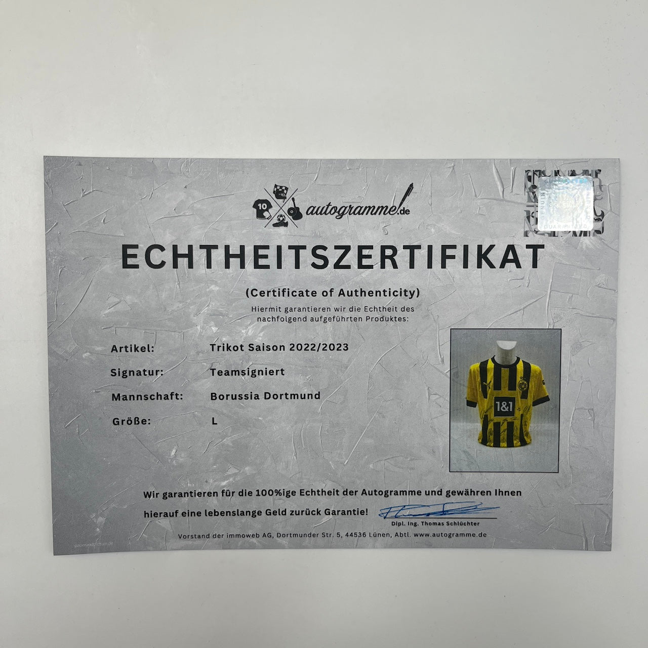 BVB Trikot 2022/2023 Teamsigniert Borussia Dortmund COA Puma Bellingham L
