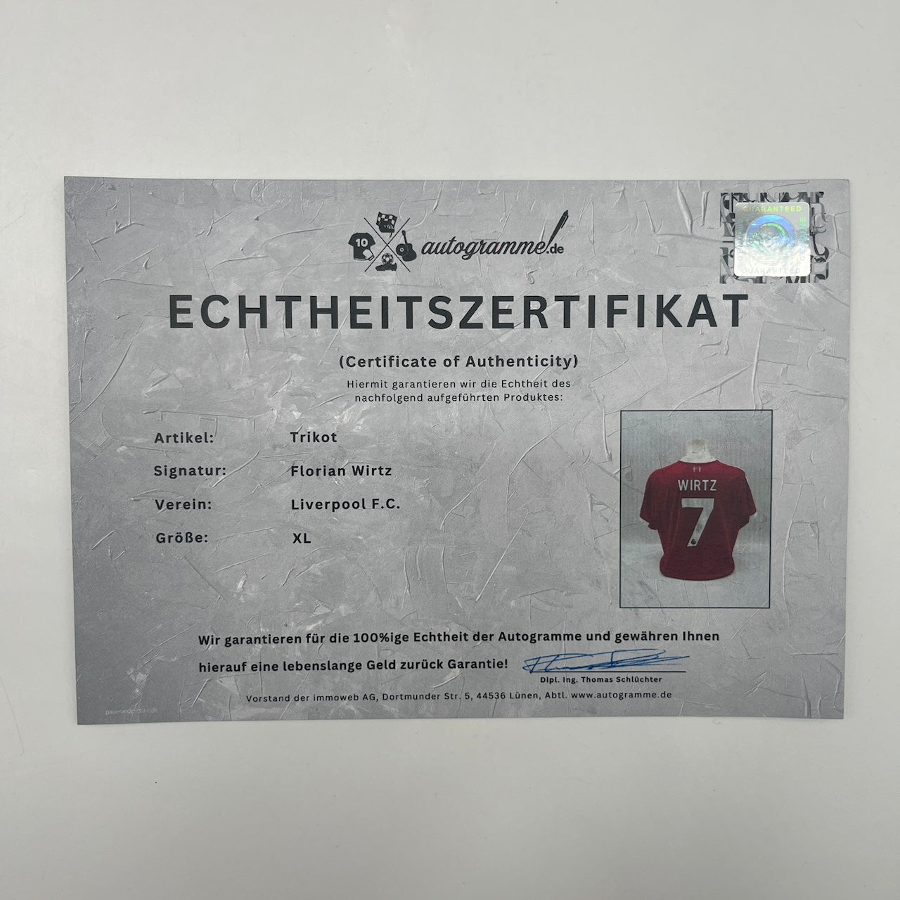 FC Liverpool Trikot Florian Wirtz signiert Adidas COA Autogramm XL