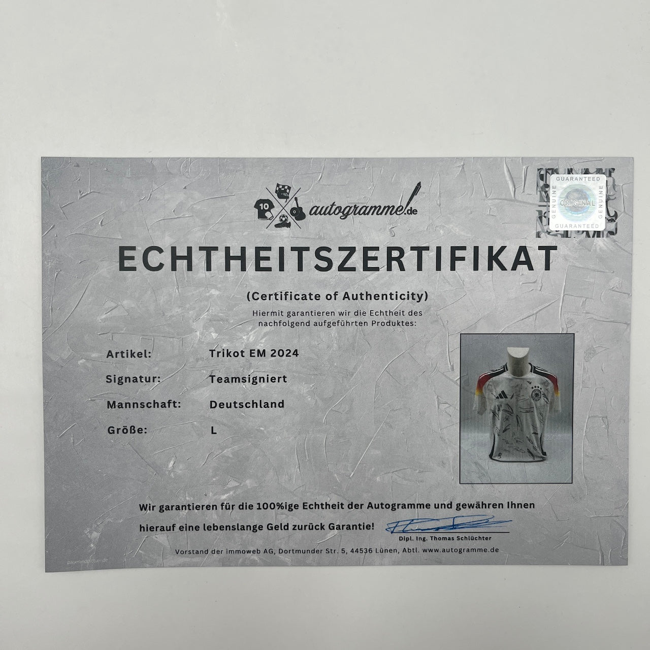 Deutschland Authentic-Trikot EM 2024 Teamsigniert DFB COA Adidas L
