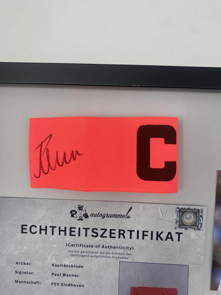 Captain's armband signed by Paul Wanner in a frame PSV Eindhoven autograph