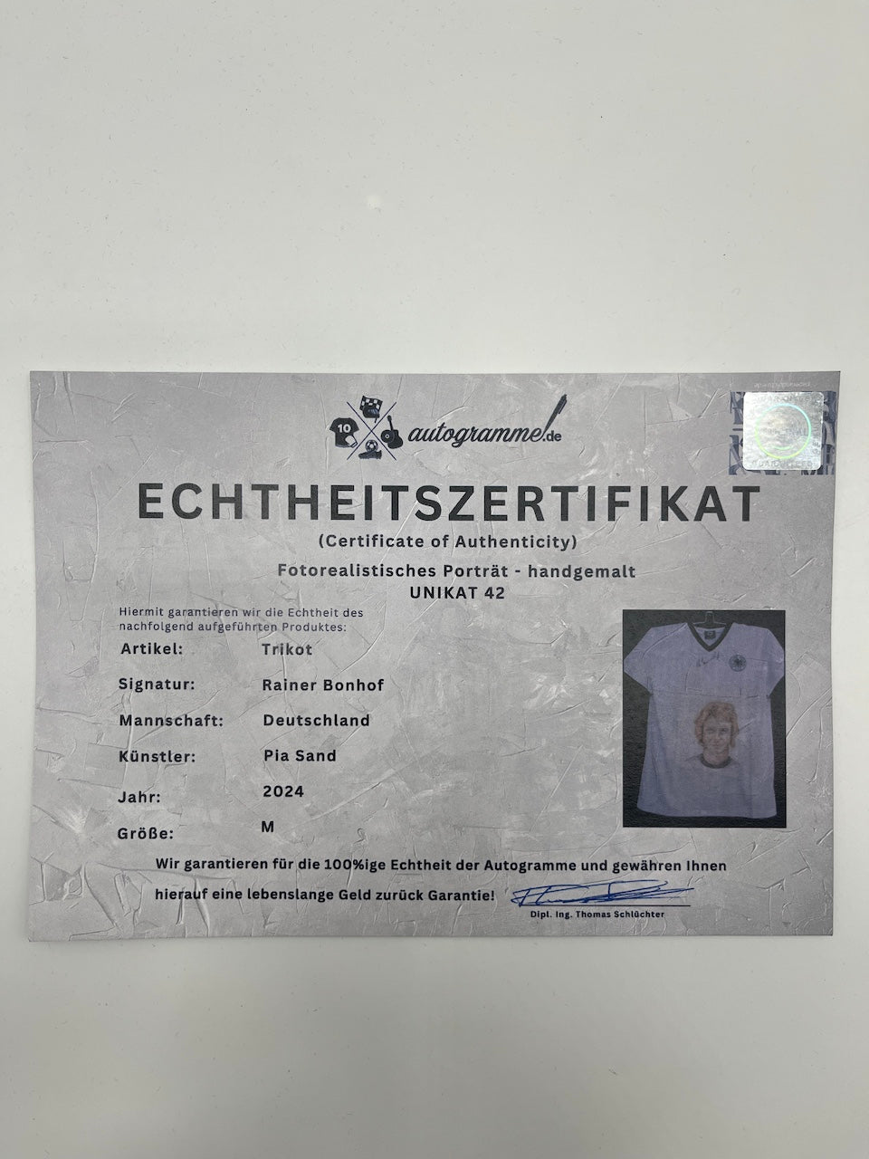 DFB Repro Shirt Portrait Rainer Bonhof handgemalt und signiert M