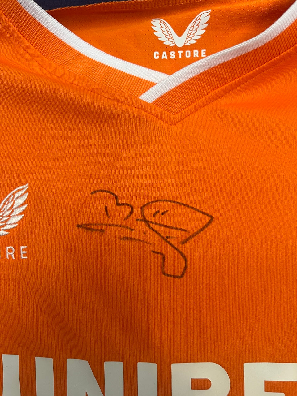 Glasgow Rangers Shirt Portrait Brian Laudrup, hand-painted and signed