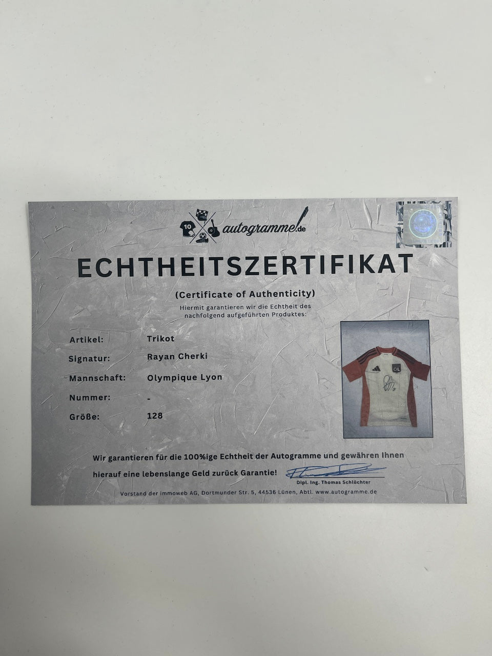 Olympique Lyon Trikot Rayan Cherki signiert im Rahmen COA Adidas Fußball 128