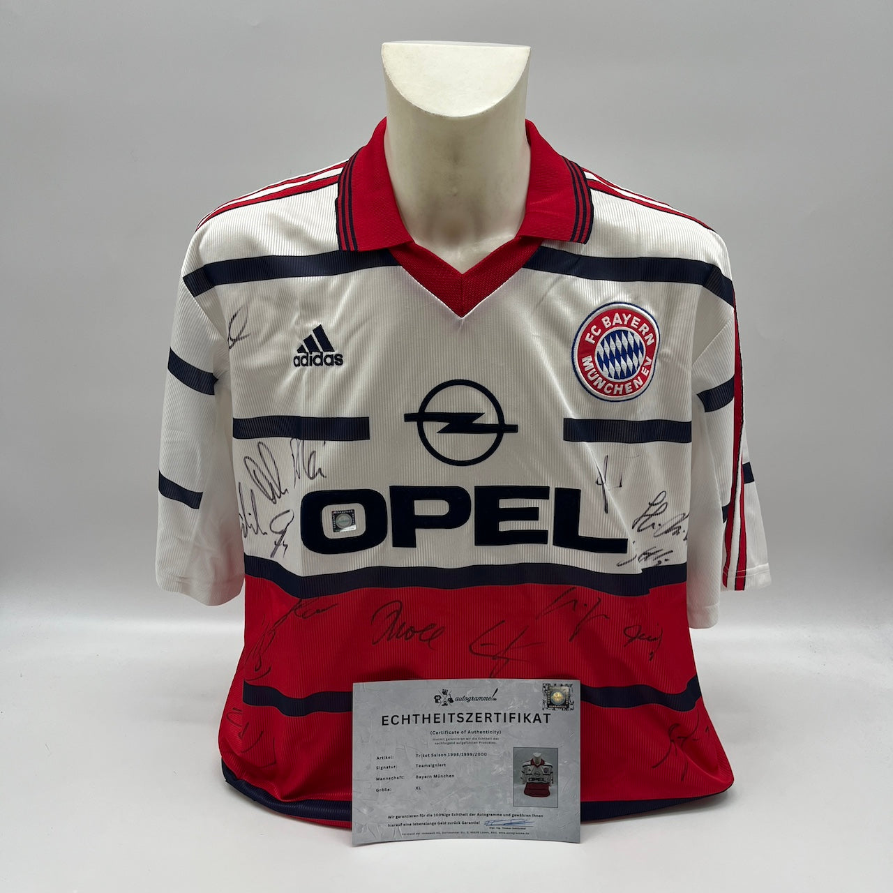 Bayern München Trikot 1998/1999/2000 Teamsigniert Bundesliga COA Adidas weiß XL