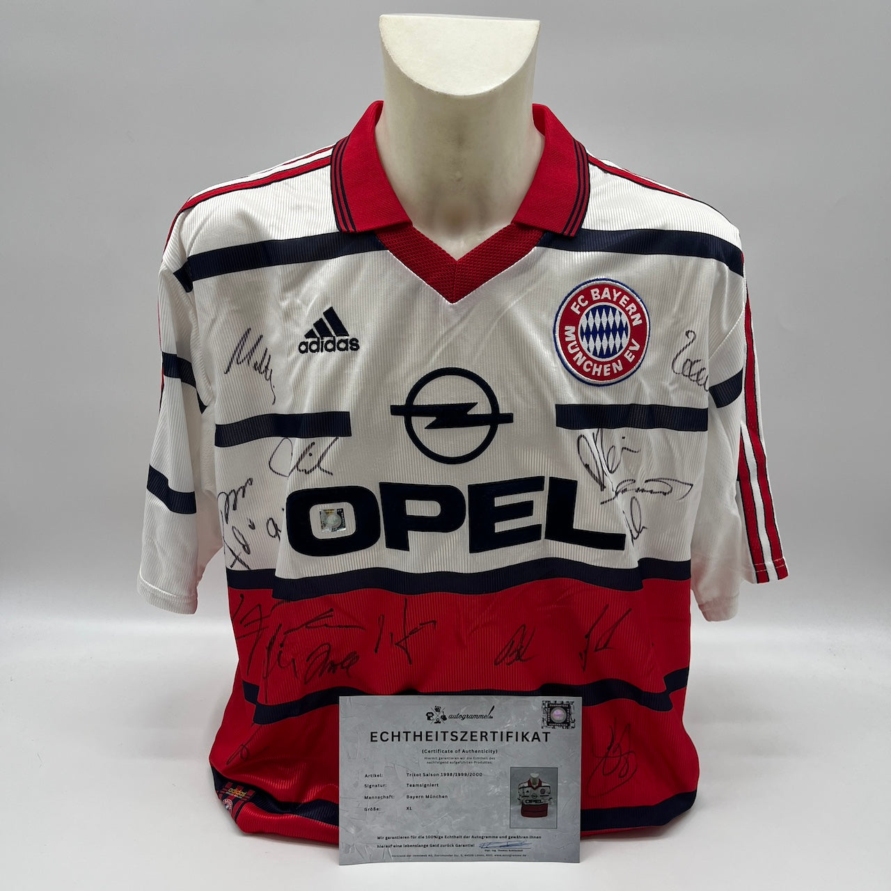 Bayern München Trikot 1998/1999/2000 Teamsigniert Bundesliga COA Adidas XL weiß