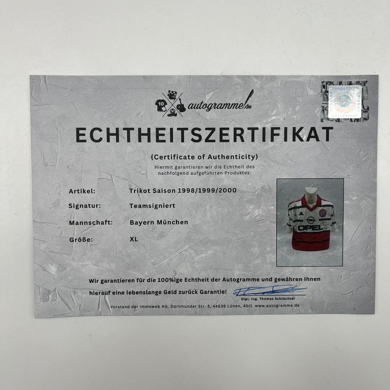 Bayern München Trikot 1998/1999/2000 Teamsigniert Bundesliga COA Adidas XL weiß