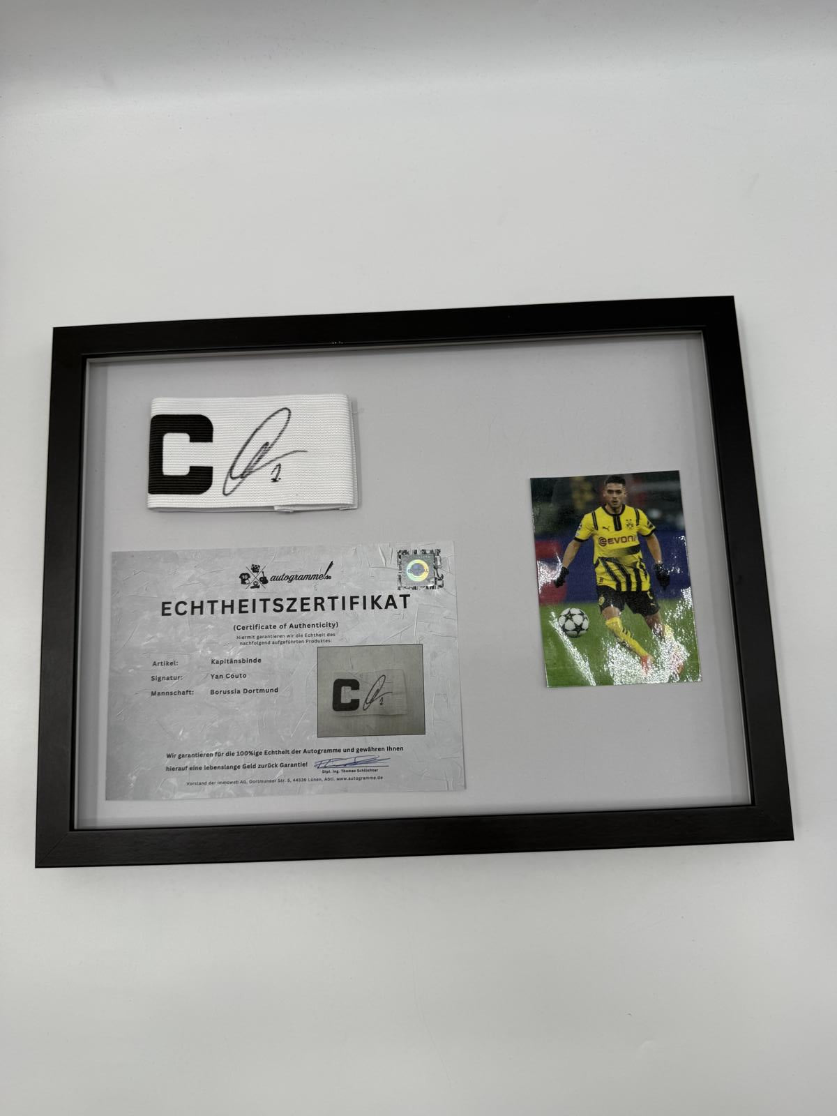 Kapitänsbinde Yan Couto signiert im Rahmen Borussia Dortmund neu COA