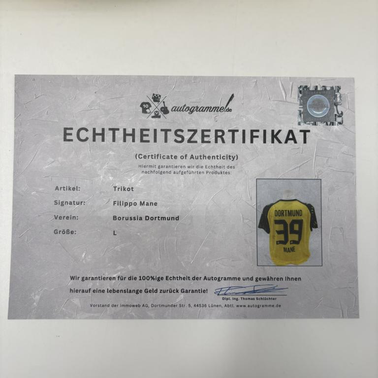 Borussia Dortmund Trikot Filippo Mané signiert BVB Puma L