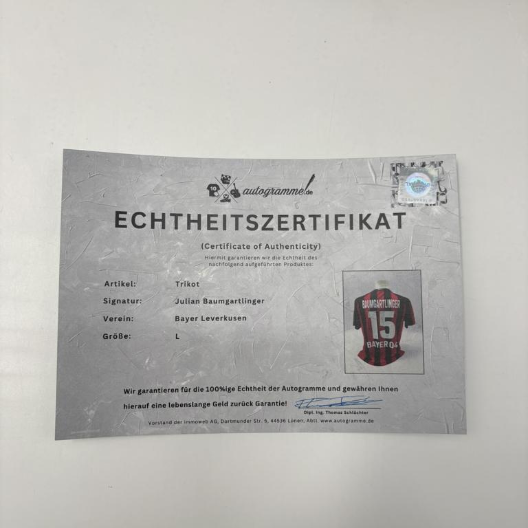 Bayer Leverkusen Trikot Julian Baumgartlinger signiert Jako COA Autogramm L