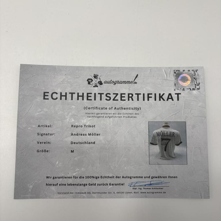 DFB Repro Trikot Andreas Möller signiert Adidas COA Deutschland Autogramm M