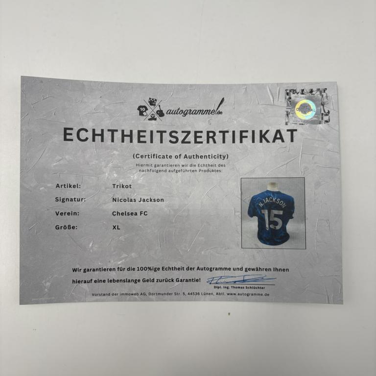 FC Chelsea Trikot Nicolas Jackson signiert Autogramm Nike COA XL