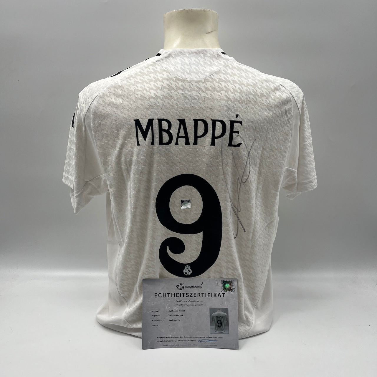 Real Madrid Authentic-Trikot Kylian Mbappe signiert Autogramm Adidas COA L