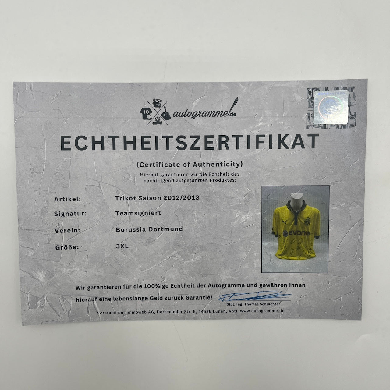 BVB Trikot 2012/2013 Teamsigniert Borussia Dortmund COA Puma 3XL
