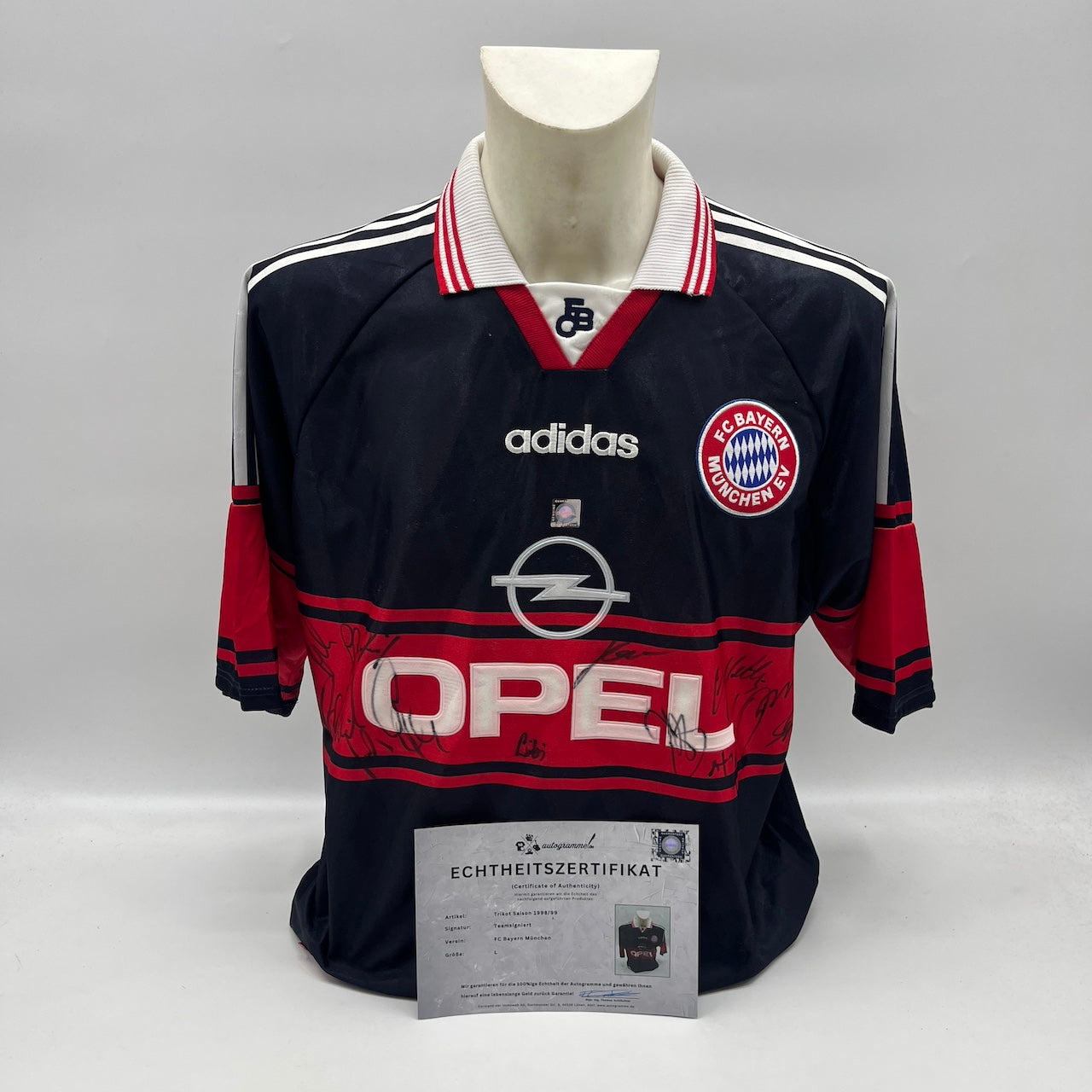 Bayern München Trikot 1998/1999 Teamsigniert Bundesliga weiß COA Adidas L