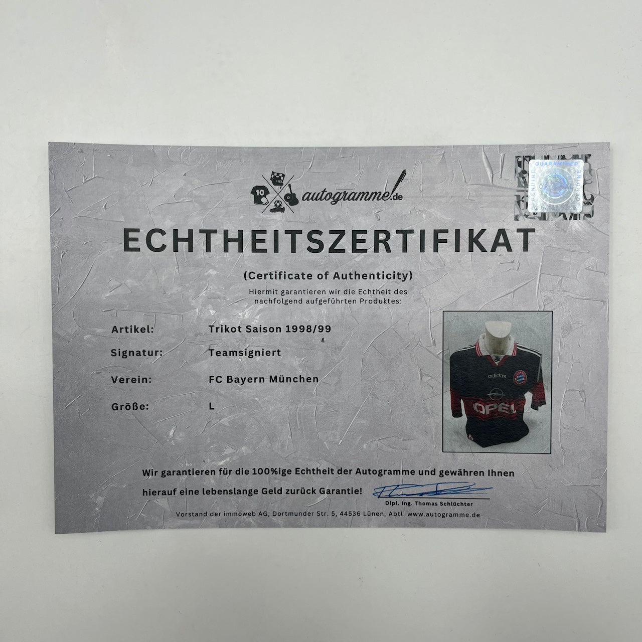 Bayern München Trikot 1998/1999 Teamsigniert Bundesliga weiß COA Adidas L