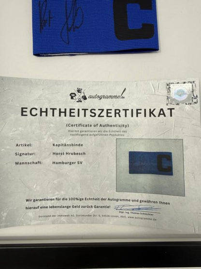 Kapitänsbinde Horst Hrubesch signiert im Rahmen Hamburger SV Autogramm COA