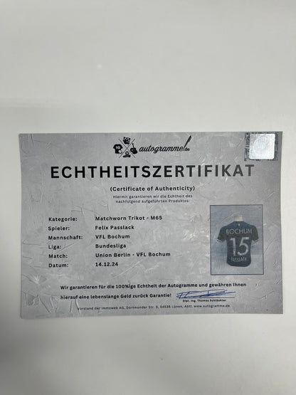 Matchworn VfL Bochum Trikot getragen & signiert von Felix Passlack 14.12.24