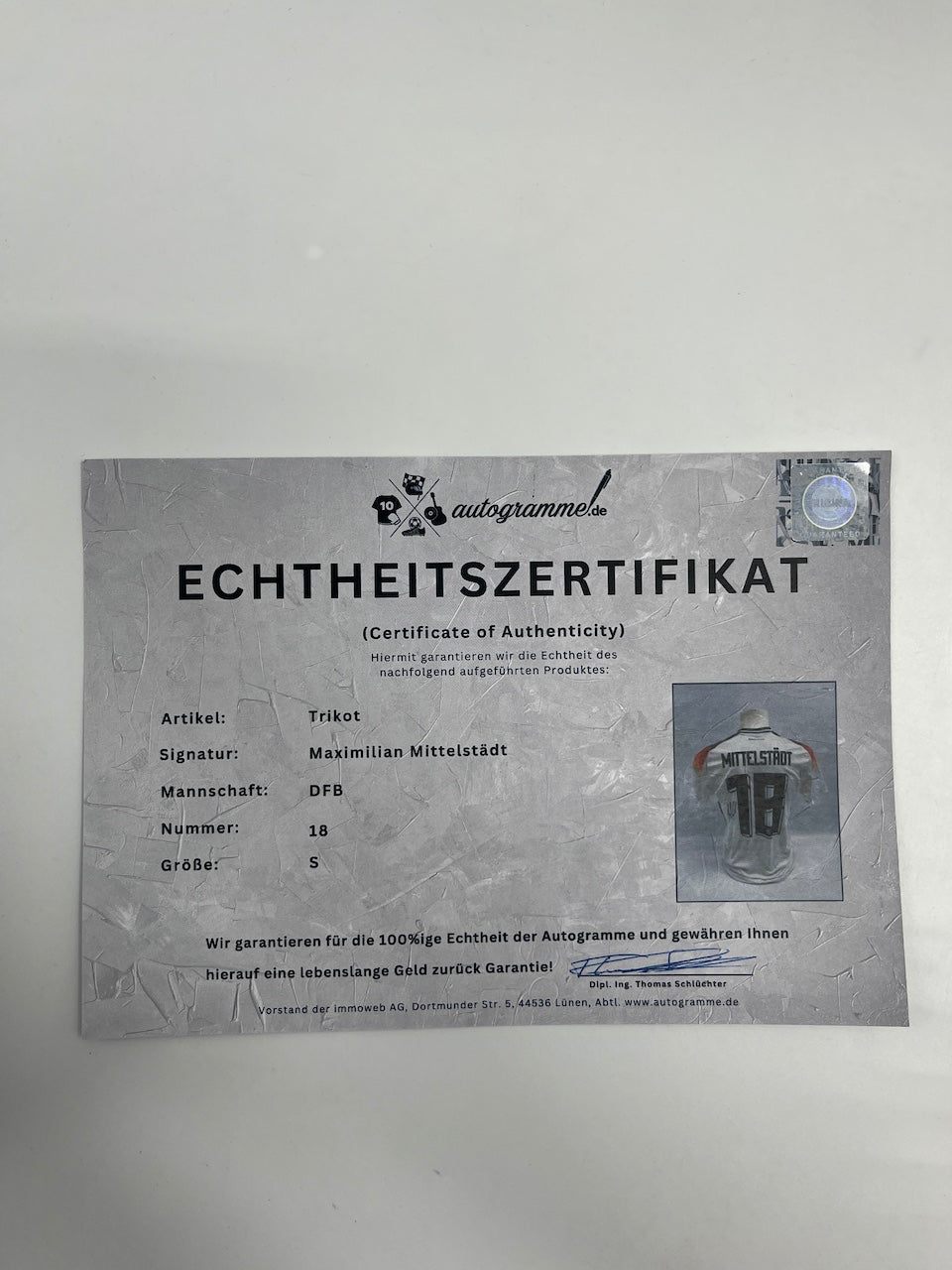 DFB Trikot Maximilian Mittelstädt signiert Adidas COA Deutschland Autogramm S
