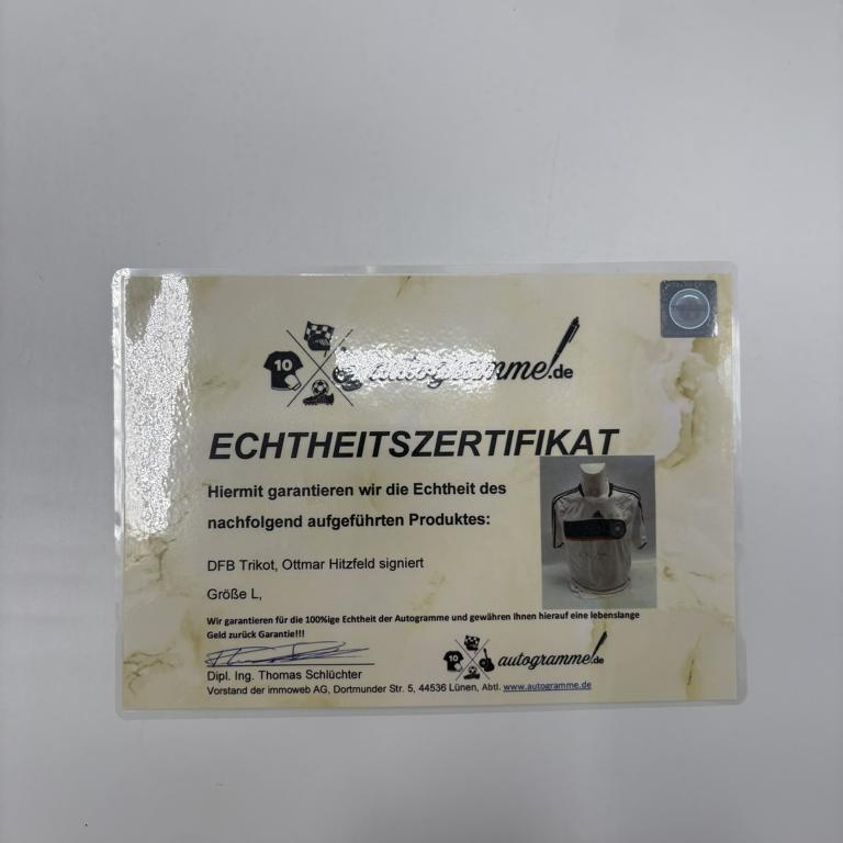 DFB Trikot Ottmar Hitzfeld signiert Adidas COA Deutschland Autogramm L