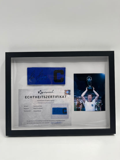 Captain's armband Horst Hrubesch signed in the frame DFB football autograph COA