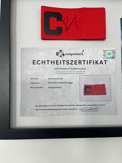 Captain's armband signed by Karl-Heinz Rummenigge in a DFB autograph COA frame