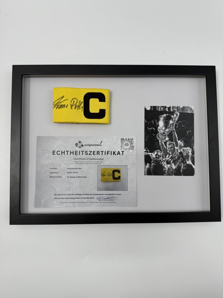 Kapitänsbinde Franz Roth signiert im Rahmen Bayern München Autogramm COA