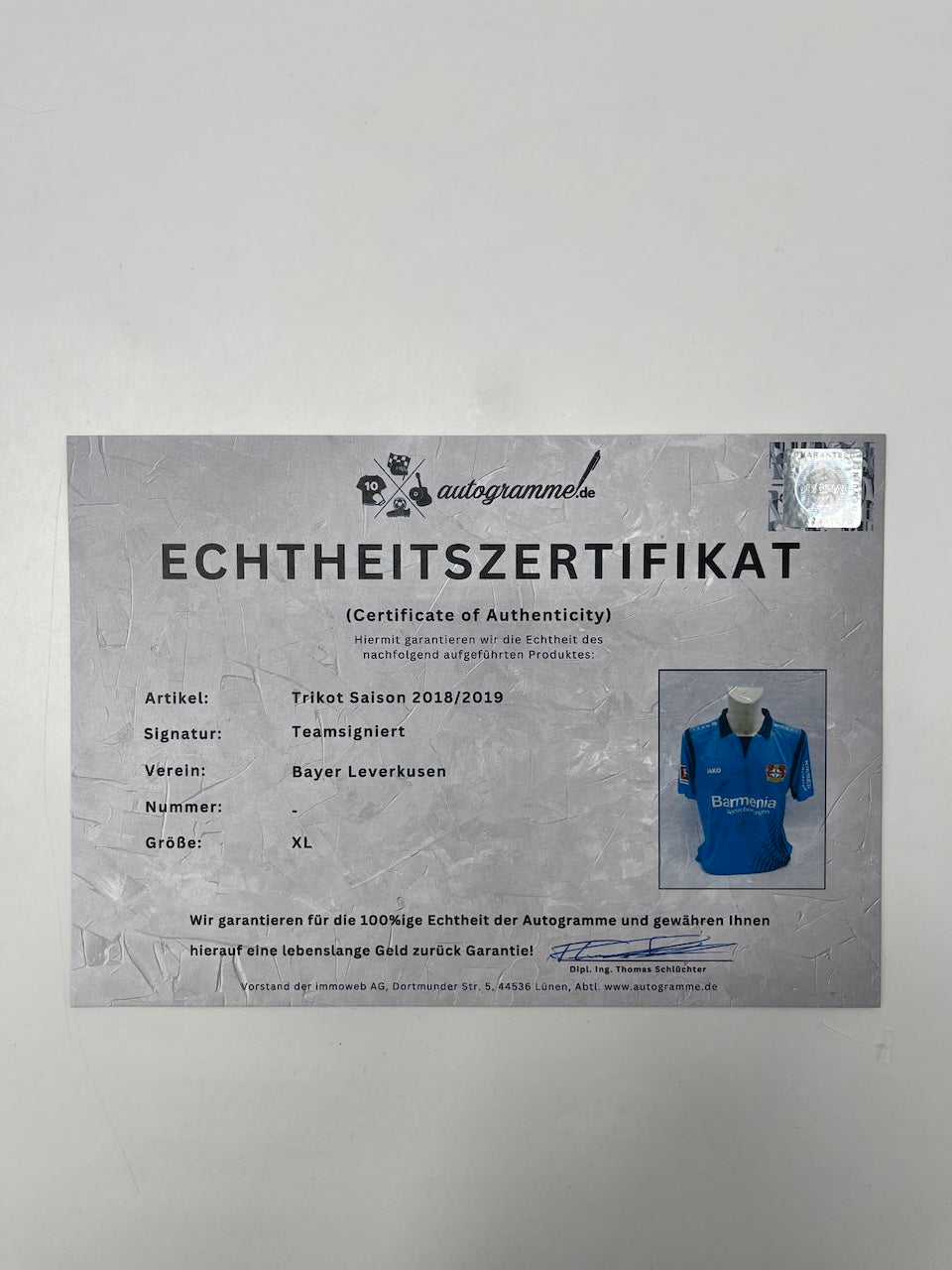 Bayer Leverkusen Trikot 2018/2019 Teamsigniert Autogramm COA Jako XL