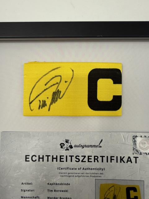 Kapitänsbinde Tim Borowski signiert im Rahmen Werder Bremen COA Fußball