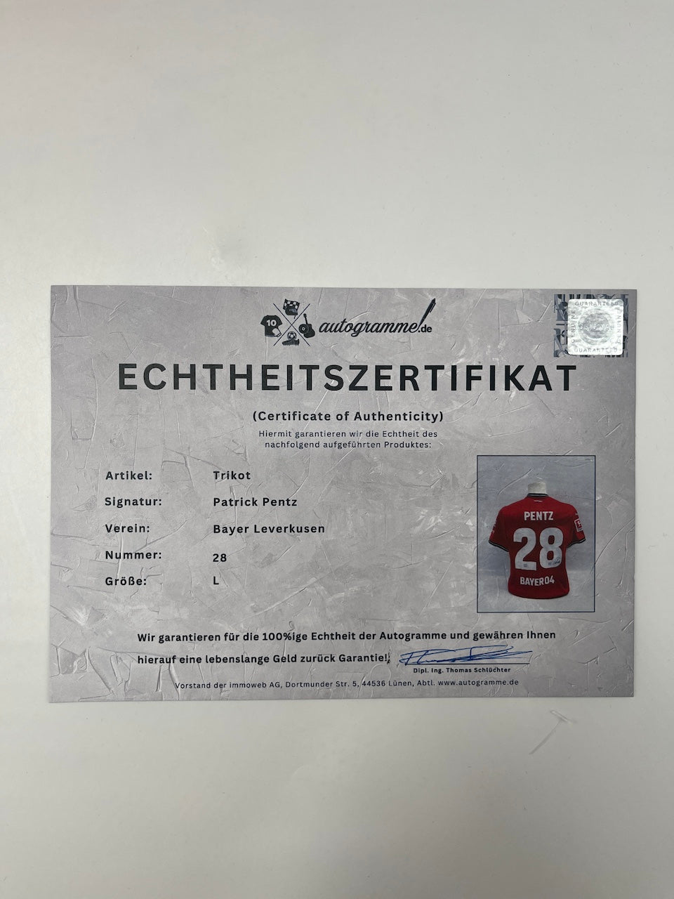 Bayer Leverkusen Trikot Patrick Pentz signiert Autogramm Bundesliga COA L