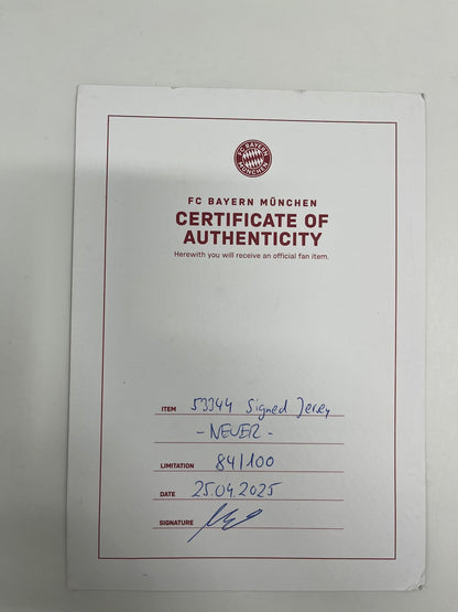 Bayern Munich jersey signed by Manuel Neuer in COA Adidas frame