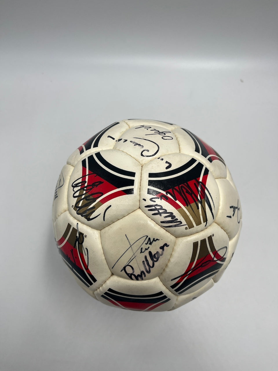 Football team autographed World Cup 1990 in display case DFB autograph Adidas ball