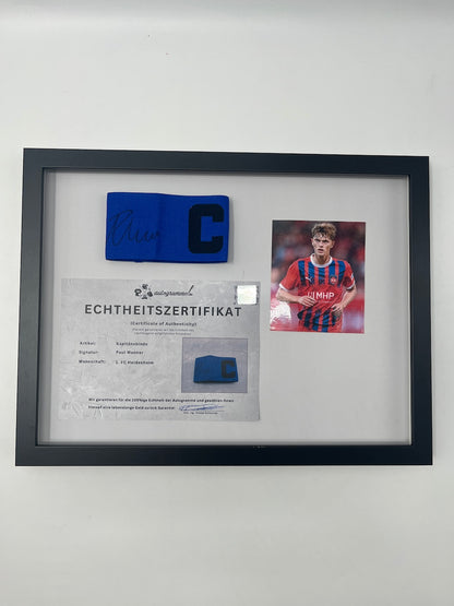 Kapitänsbinde Paul Wanner signiert im Rahmen Heidenheim Autogramm COA