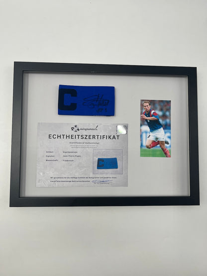 Kapitänsbinde Jean-Pierre Papin signiert im Rahmen Frankreich Autogramm COA