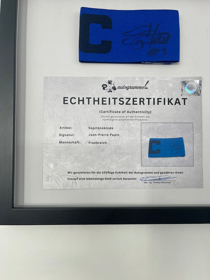 Kapitänsbinde Jean-Pierre Papin signiert im Rahmen Frankreich Autogramm COA