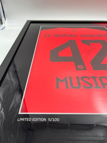 Bayern Munich jersey signed by Jamal Musiala in a COA Adidas frame