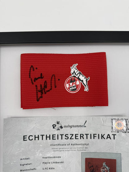 Kapitänsbinde Pierre Littbarski signiert im Rahmen 1. FC Köln Autogramm COA