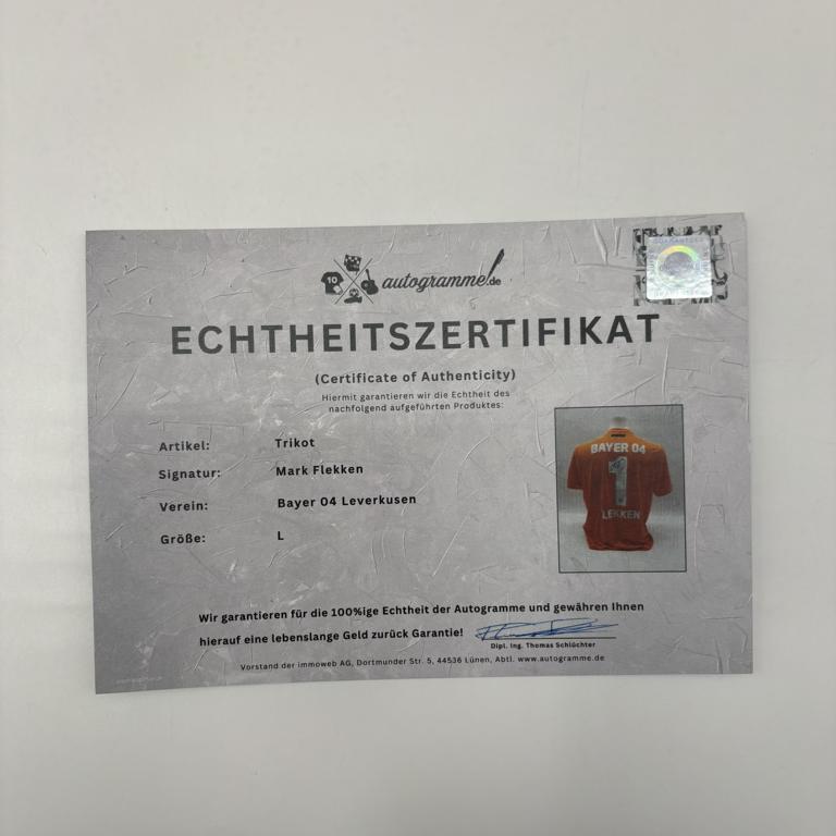 Bayer Leverkusen Authentic Trikot Mark Flekken signiert New Balance COA Autogramm L