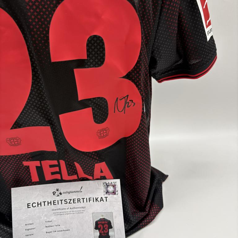 Bayer Leverkusen Trikot Nathan Tella  signiert New Balance COA Autogramm L