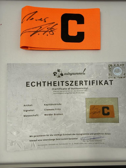 Kapitänsbinde Clemens Fritz signiert im Rahmen Werder Bremen COA Fußball