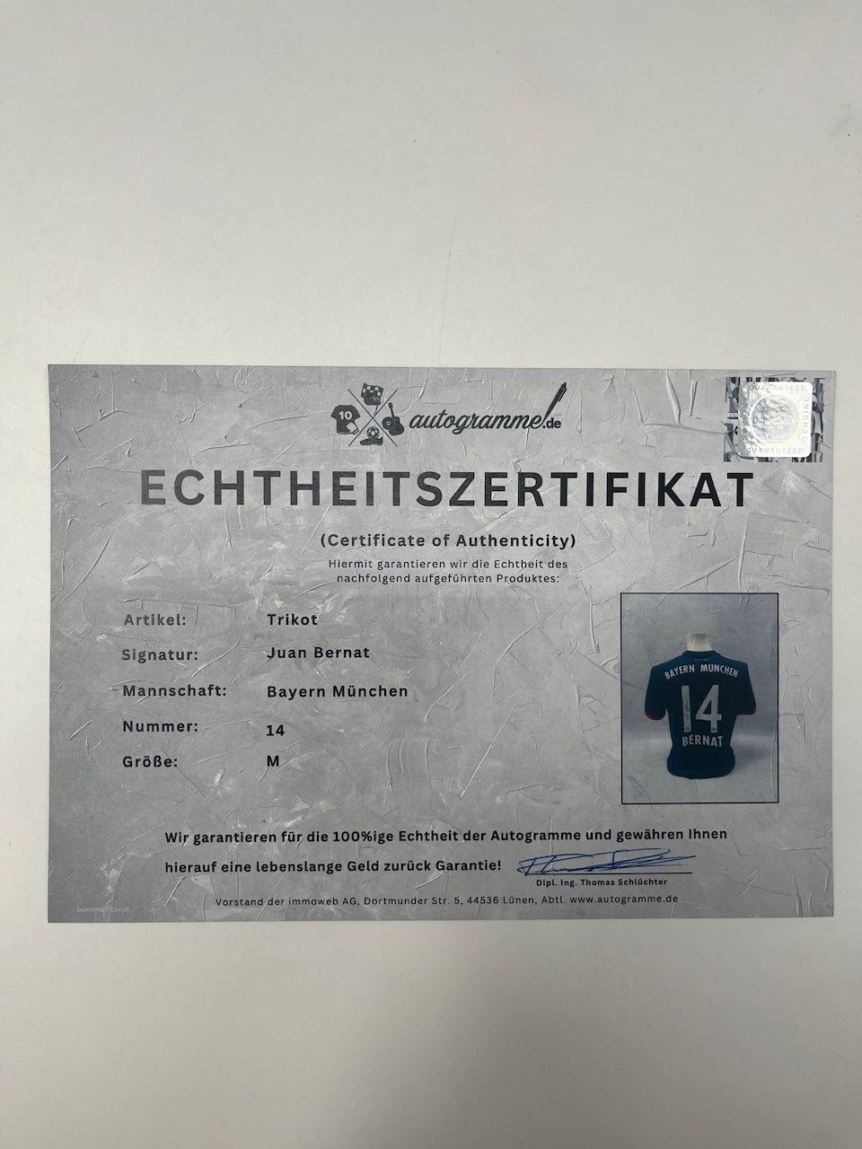 Bayern München Trikot Juan Bernat signiert Autogramme Adidas M